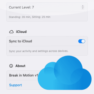 Break in Motion settings with the Sync to iCloud toggle turned on
